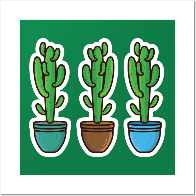 Set Of Green Cactus Plant In Vase Sticker vector illustration. Healthcare and Nature object icon concept. desert green cactus plant vector sticker design. Home plant cactus symbol graphic design. Wall Art by AlviStudio